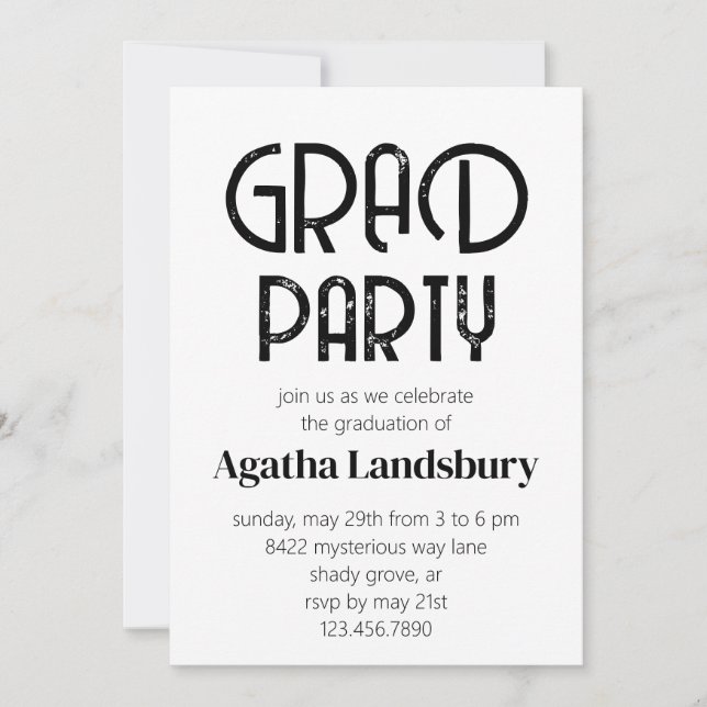 Distressed Modern High School Graduation Party Invitation (Front)