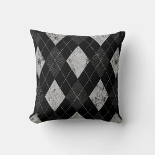 Distressed Monochrome Argyle Cushion