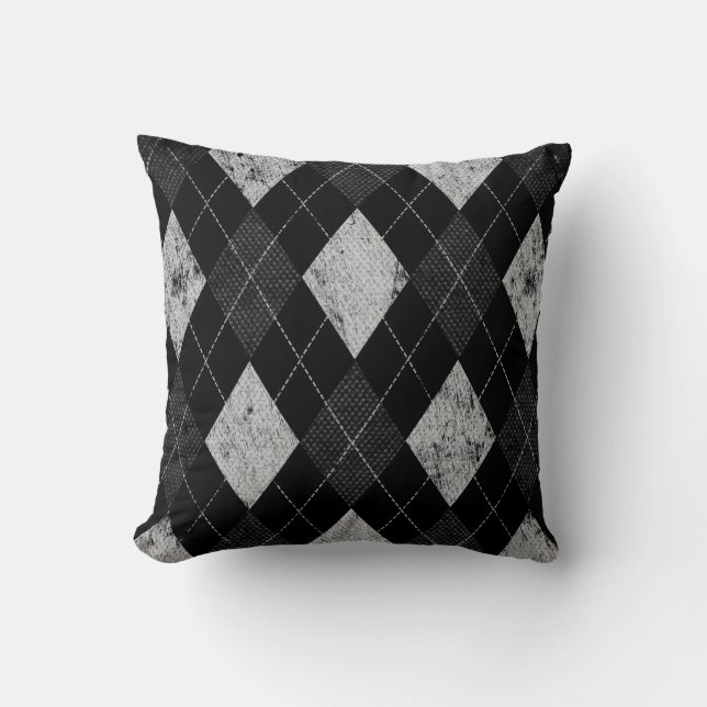 Distressed Monochrome Argyle Cushion (Front)