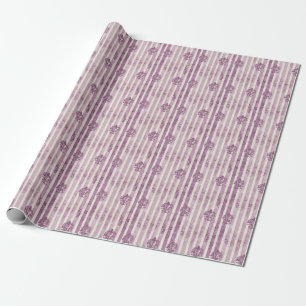 Distressed Motifs on Purple & Ivory Stripes Wrapping Paper