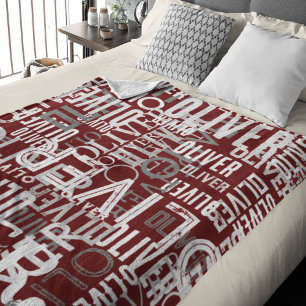 Distressed Names Replicated on Modern Dark-Red Fleece Blanket