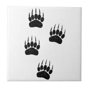 Distressed Old Paper Print Black Bear Paws Square Tile