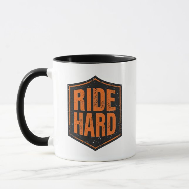 Distressed Orange "Ride Hard" Patch Mug (Left)
