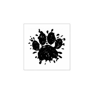 Distressed Paint Splatter Dog Paw Print Rubber Stamp