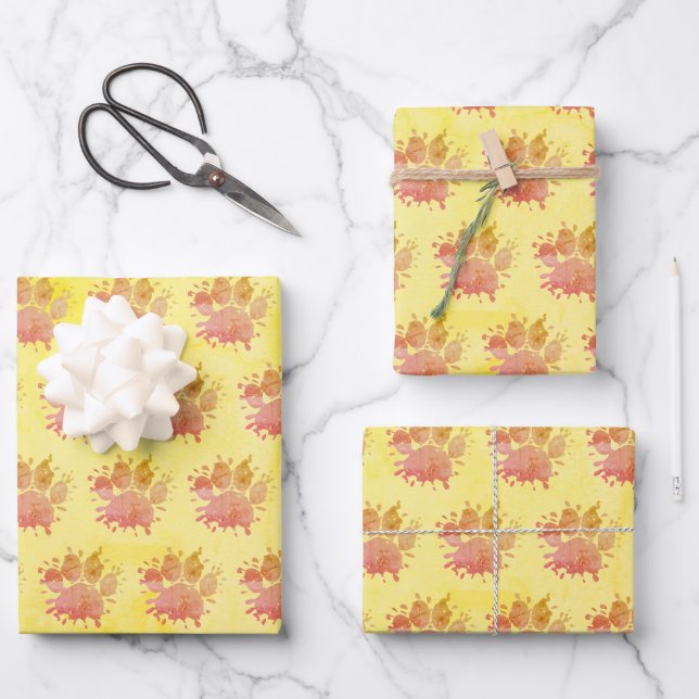 Distressed Paint Splatter Dog Paw Print Wrapping Paper Sheet (Front)