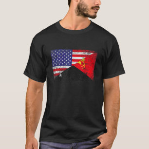 Distressed Papua New Guinea Flag & American Flag P T-Shirt