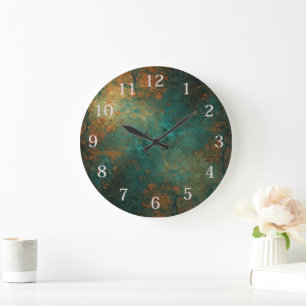 Distressed Patina Copper Vintage Ephemera  Large Clock