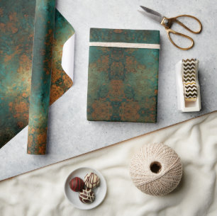 Distressed Patina Copper Vintage Ephemera  Wrapping Paper
