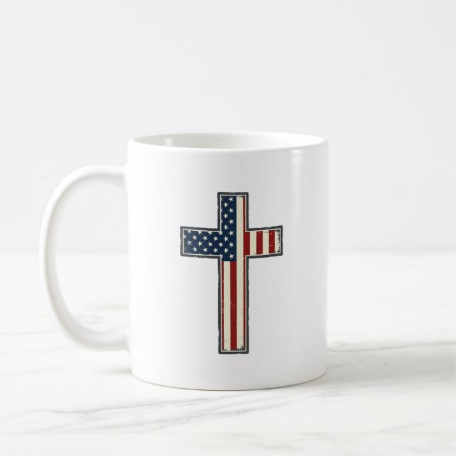 Distressed Patriotic Cross Vector Design_1 Coffee Mug (Left)