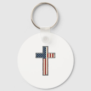 Distressed Patriotic Cross Vector Design_1 Key Ring