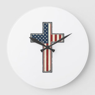 Distressed Patriotic Cross Vector Design_1 Large Clock