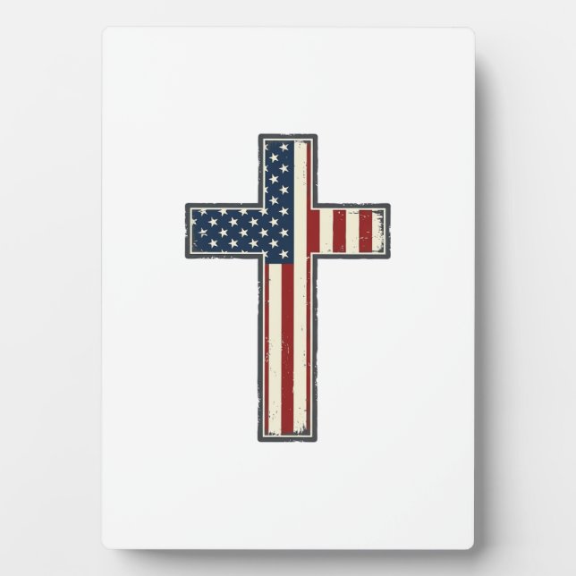 Distressed Patriotic Cross Vector Design_1 Plaque (Front)