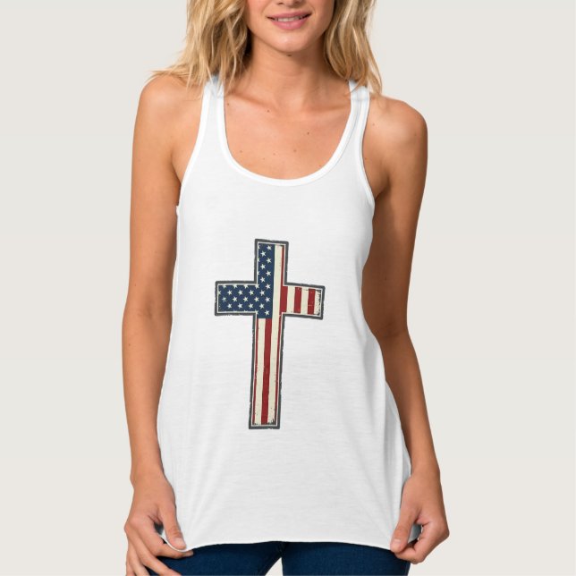 Distressed Patriotic Cross Vector Design_1 Singlet (Front)