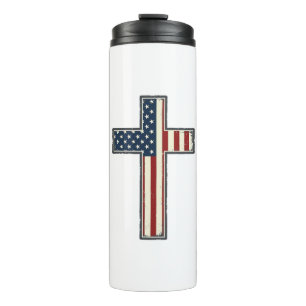 Distressed Patriotic Cross Vector Design_1 Thermal Tumbler