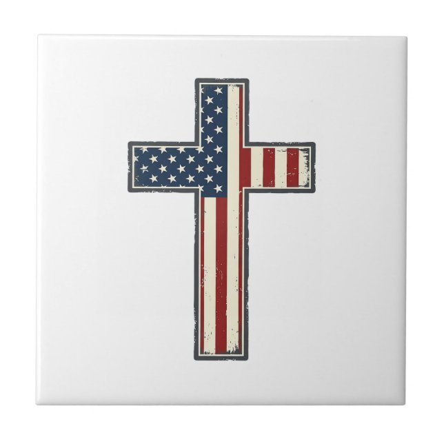 Distressed Patriotic Cross Vector Design_1 Tile (Front)