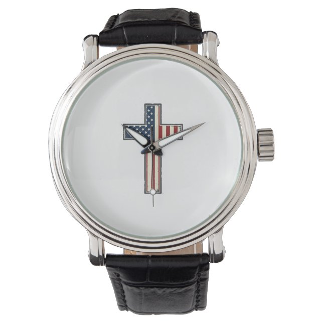 Distressed Patriotic Cross Vector Design_1 Watch (Front)