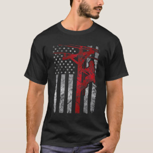 Distressed Patriotic Electric Cable Lineman Americ T-Shirt