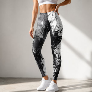 Distressed Patriotic Grunge Monochrome Americana Leggings