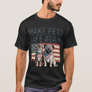 Distressed Patriotic Make Pets Safe Again Cat Pug T-Shirt
