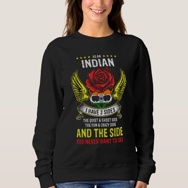 Distressed Patriotic Proud Indian Skull India Flag Sweatshirt (Front)