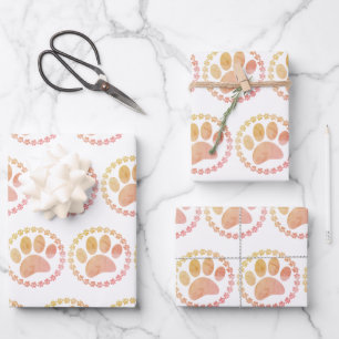 Distressed Paw And Round Frame Dog Print Pattern Wrapping Paper Sheet