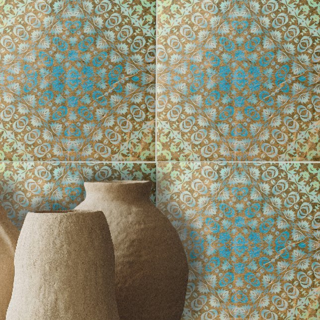 Distressed Persian Turquoise Brown Geometric Tile (Creator Uploaded)