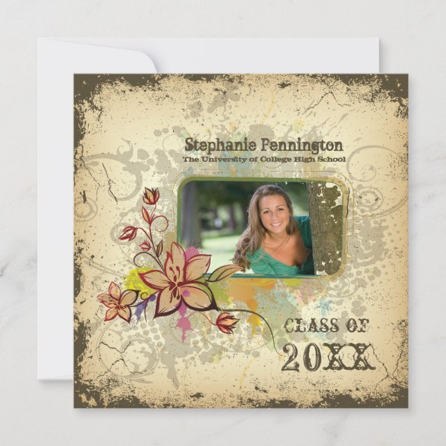 Distressed photo graduation party announcement (Front)