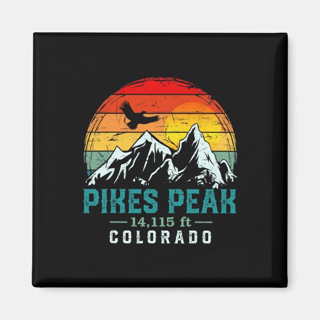 Distressed Pikes Peak Mountain Colorado Retro Hiki Magnet (Front)