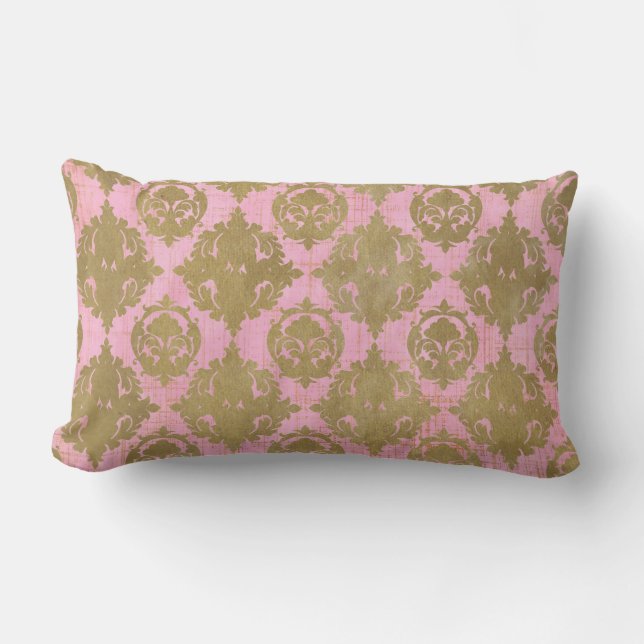 Distressed Pink and Gold Throw Pillow (Front)