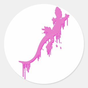 Distressed Pink Salamander With Paint Drip Classic Round Sticker