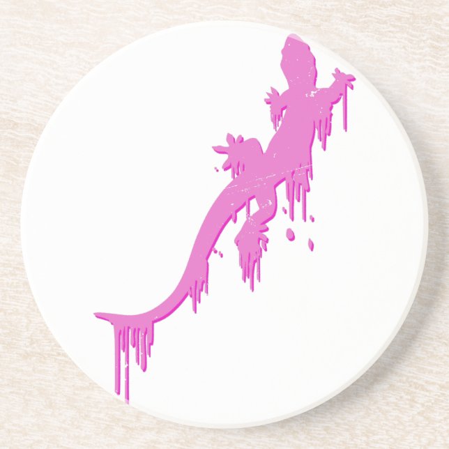 Distressed Pink Salamander With Paint Drip Coaster (Front)
