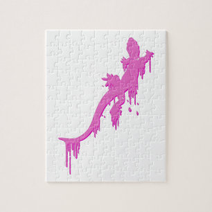 Distressed Pink Salamander With Paint Drip Jigsaw Puzzle