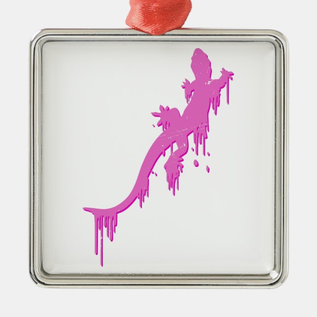 Distressed Pink Salamander With Paint Drip Metal Tree Decoration (Front)