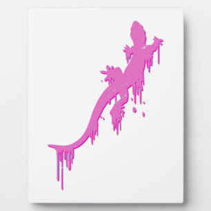 Distressed Pink Salamander With Paint Drip Plaque