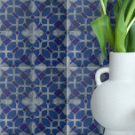Distressed Portuguese Azulejo Blue Grey Mosaic Tile<br><div class="desc">Introducing an exceptional ceramic tile design that showcases a captivating geometric mosaic pattern in shades of blue and grey. Taking inspiration from the timeless Portuguese Azulejo tiles,  this pattern stands out beautifully against a weathered stone-like backdrop.</div>