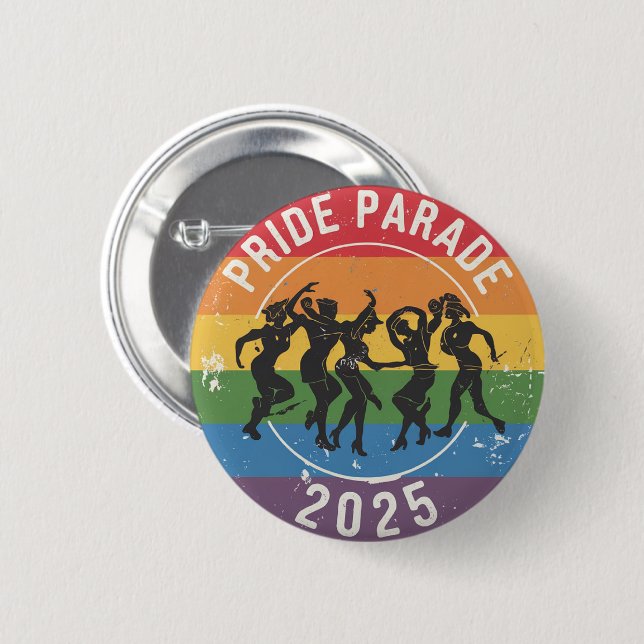 Distressed Pride Parade Dancing Figures  6 Cm Round Badge (Front & Back)
