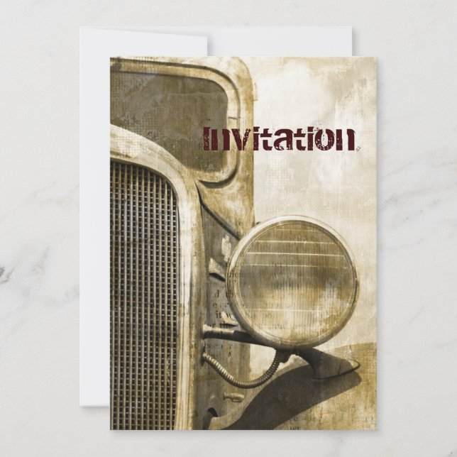 Distressed Primitive Rustic country old farm truck Invitation (Front)