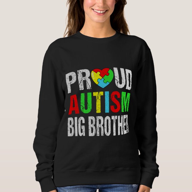 Distressed Proud Autism Big Brother Heart Family M Sweatshirt (Front)