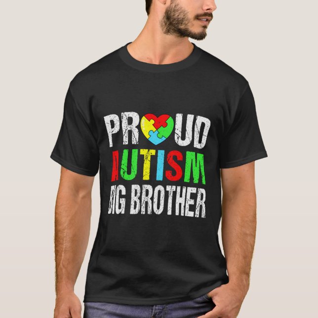 Distressed Proud Autism Big Brother Heart Family M T-Shirt (Front)