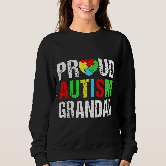 Distressed Proud Autism Grandad Heart Family Match Sweatshirt (Front)