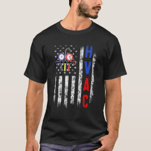 Distressed Proud USA HVAC Tech American Flag HVAC T-Shirt