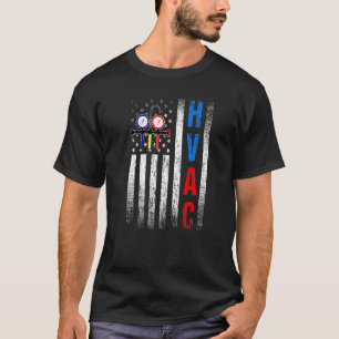 Distressed Proud USA HVAC Tech American Flag HVAC  T-Shirt