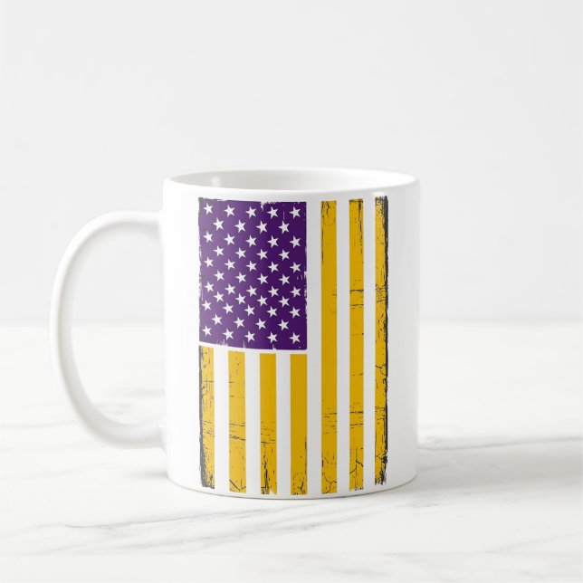 Distressed Purple and Gold American Flag Vector De Coffee Mug (Left)