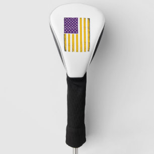 Distressed Purple and Gold American Flag Vector De Golf Head Cover