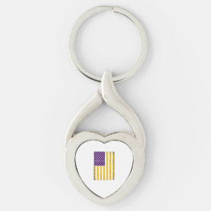 Distressed Purple and Gold American Flag Vector De Key Ring