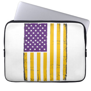 Distressed Purple and Gold American Flag Vector De Laptop Sleeve