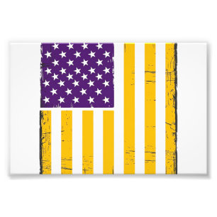 Distressed Purple and Gold American Flag Vector De Photo Print