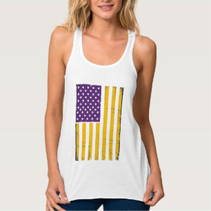 Distressed Purple and Gold American Flag Vector De Singlet