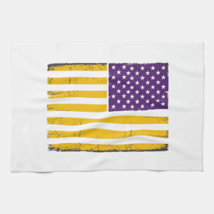 Distressed Purple and Gold American Flag Vector De Tea Towel