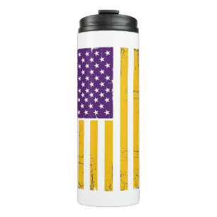 Distressed Purple and Gold American Flag Vector De Thermal Tumbler